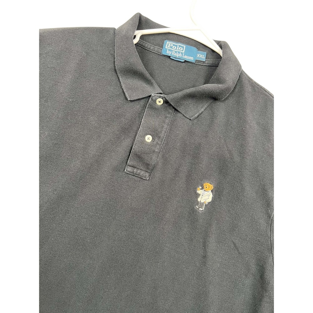 Polo Ralph Lauren Polo Shirt Mens XXL Black Polo Bear Tuxedo Embroidery Pique